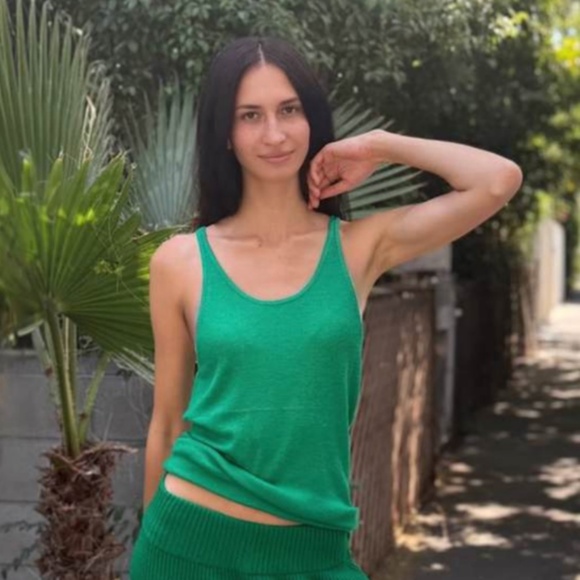 Parker Blue Ribbed Cashmere Tank Top